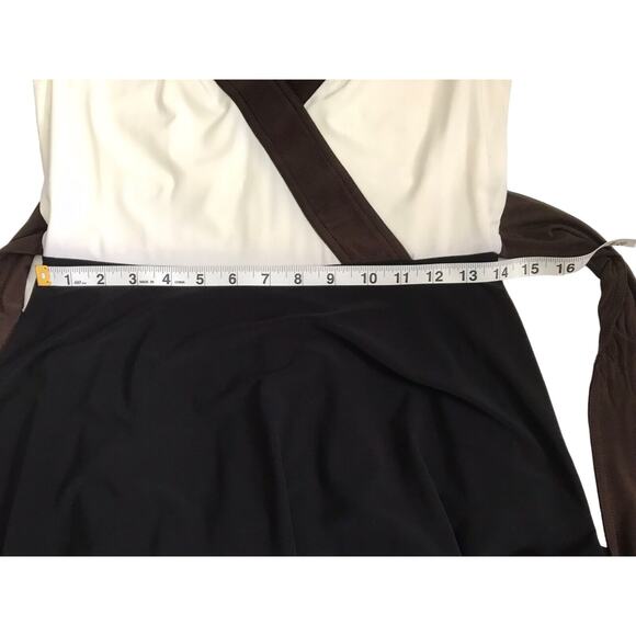 Adrianna Papell Dress Womens Petite Size 6P Brown Cream V-neck Cross Shift - Picture 12 of 15